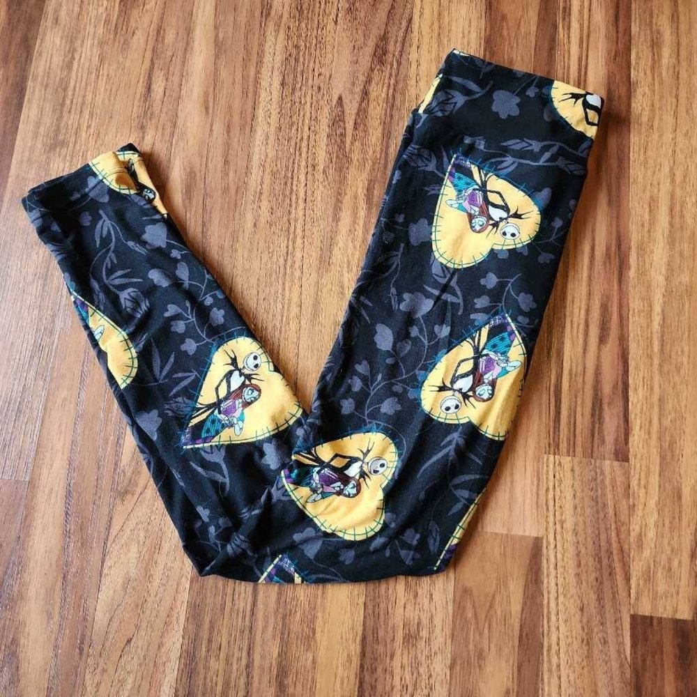 Lularoe Womens Halloween Leggings Black Jack Skellington Sally Hearts Stretch OS